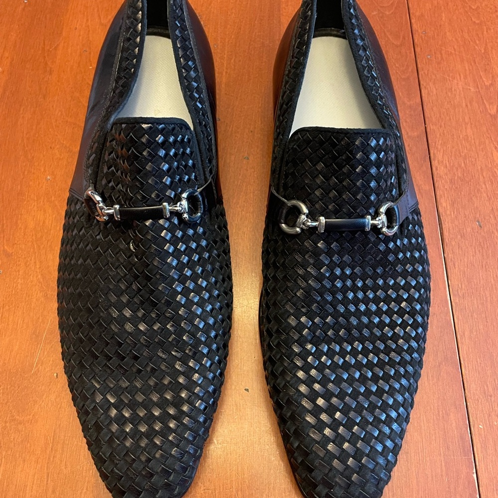 Corrente Men’s Black Woven Leather Loafers – Size 45 EU / 12 US (Made in Italy)